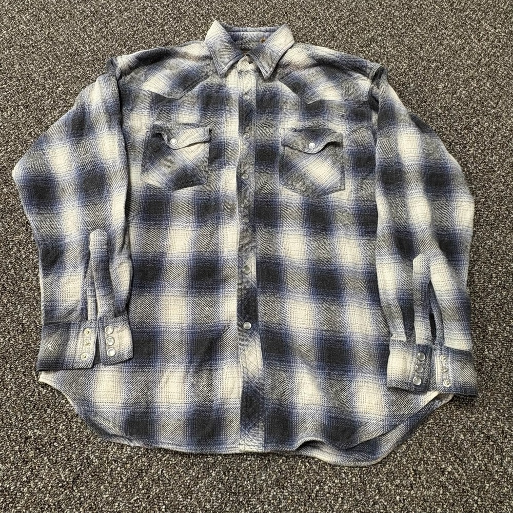 Cobra Creek Cotton Flannel Pearl Snap Ombre Shadowplaid Size Medium Black White